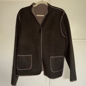 Kenar Wool Blend Reversible Cardigan Gray Beige‎ Size Large Lagenlook